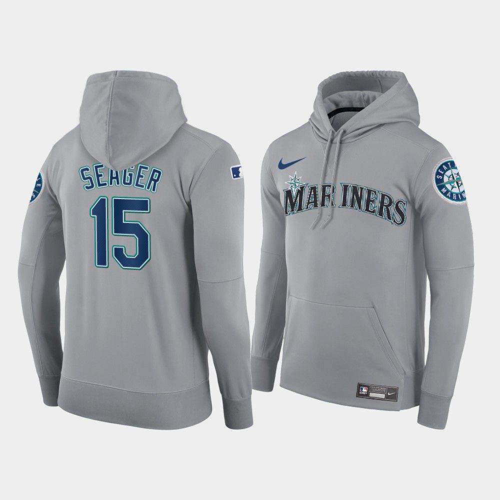 Men Seattle Mariners 15 Seager gray road hoodie 2021 MLB Nike Jerseys